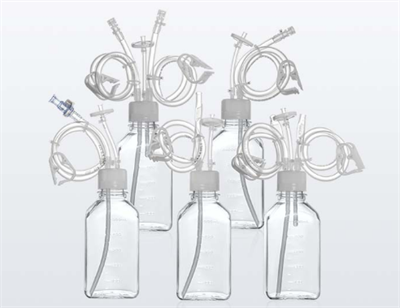 Система закрытая для асептического переноса двухпортовая, для 500 мл квадратных  бутылей, длина 60 см, внутренний диаметр 1/4", внешний диаметр 3/8", MPC коннектор, двойной мешок, стерильная, в сборе, Jet Bio-Filtration (Китай) CSB012500